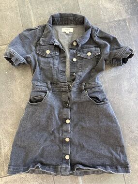 Reiss Washed Charcoal Denim Button-Front Mini Dress